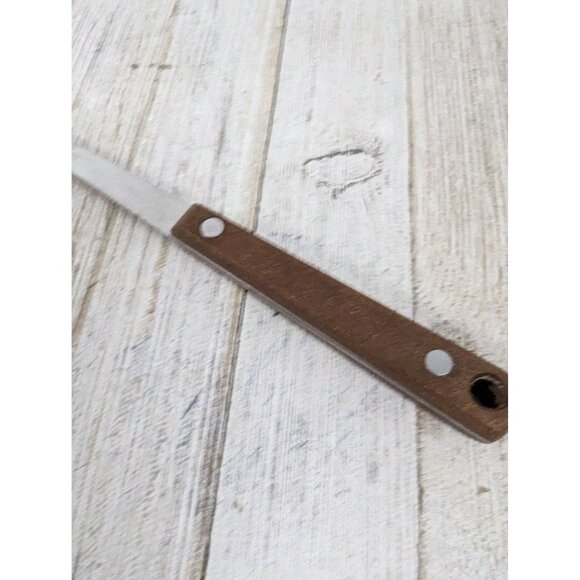 Vintage Pyramid #2 Stainless Steel 11 3/4" Meat Fork Red Brown Handle - Picture 3 of 7